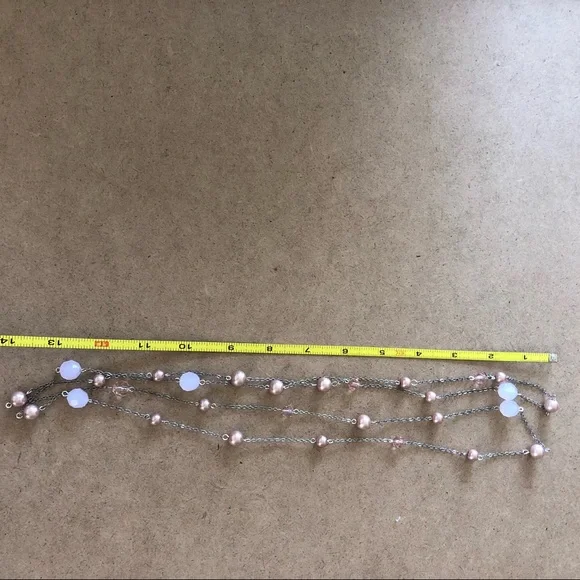 Silver Tone Opera Length Necklace with Pink & Silver Beaded Accents - Picture 3 of 5